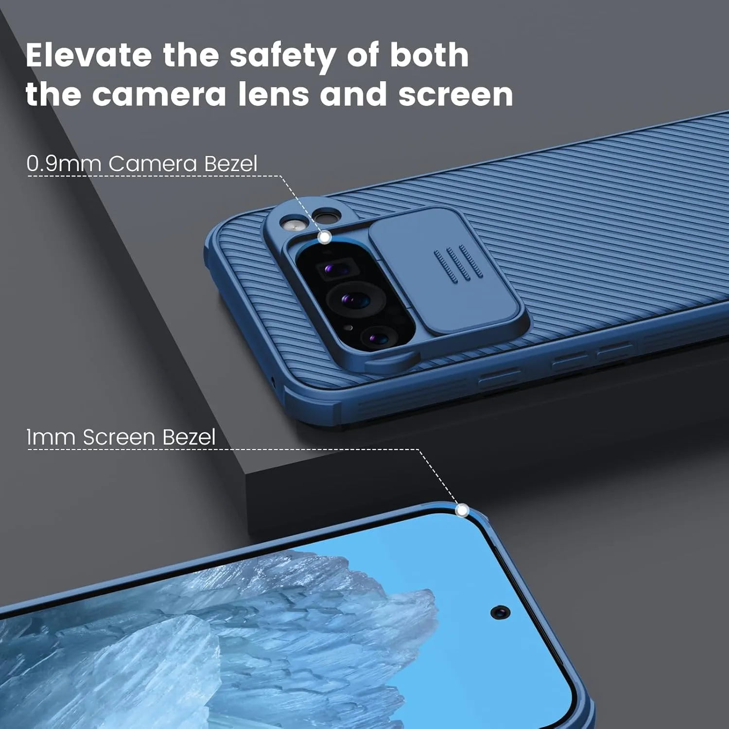 Nillkin for Google Pixel 9 Pro Case with Slide Camera Cover, Camera Lens Protector Privacy, Thin Slim Fit, Shockproof Protective, 0.9mm Raised Lens Bezel, TPU PC Dual Protection - Blue