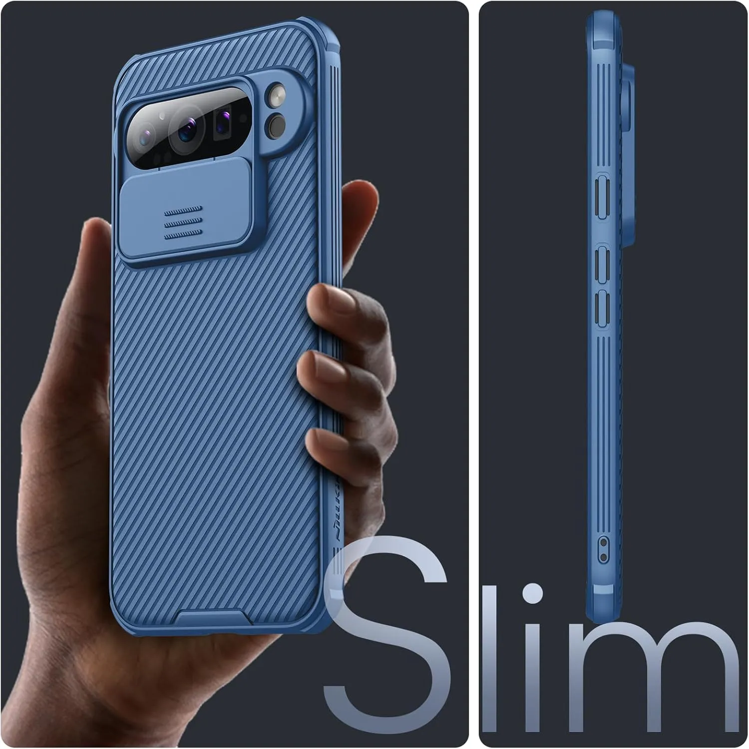Nillkin for Google Pixel 9 Pro Case with Slide Camera Cover, Camera Lens Protector Privacy, Thin Slim Fit, Shockproof Protective, 0.9mm Raised Lens Bezel, TPU PC Dual Protection - Blue