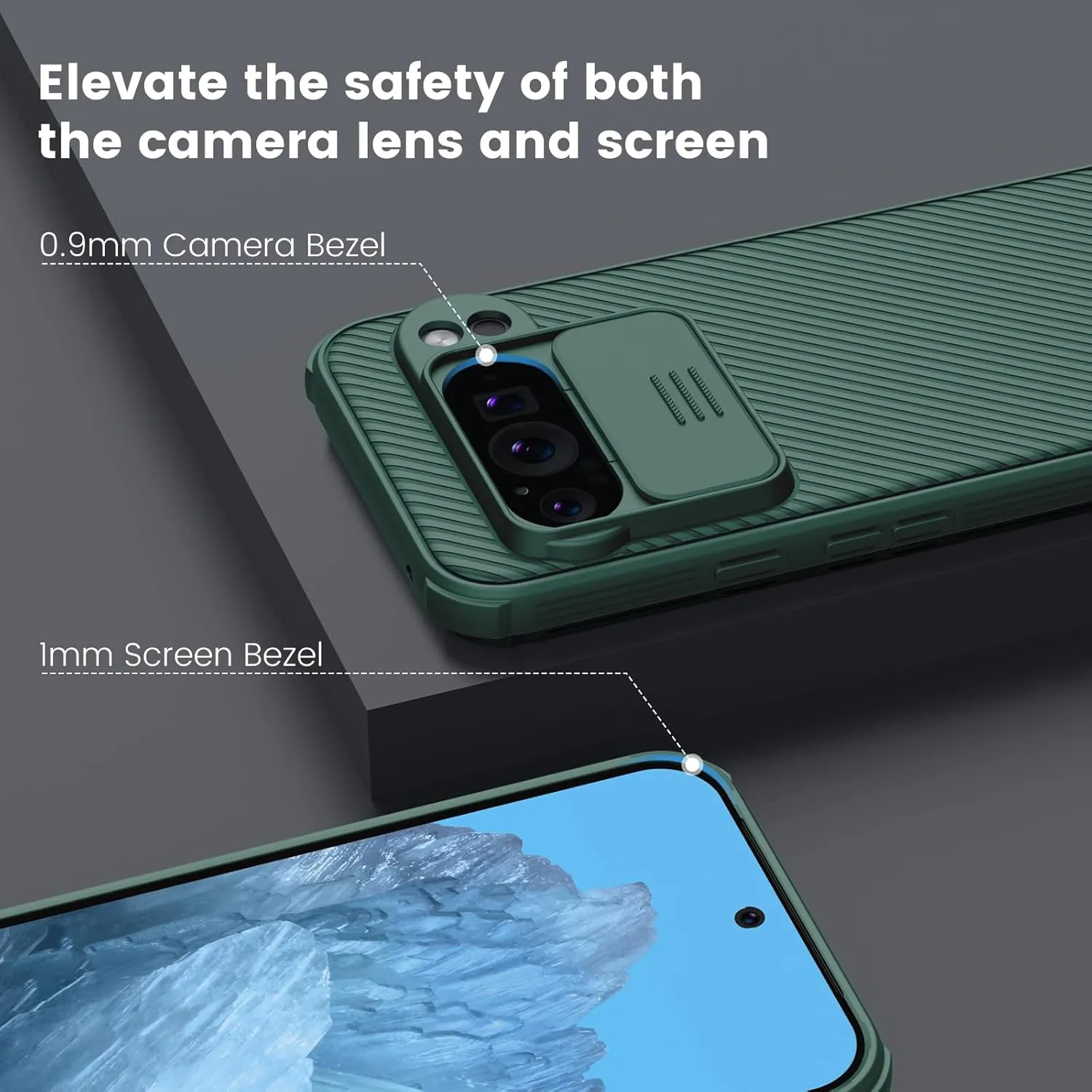 Nillkin for Google Pixel 9 Pro XL Case with Slide Camera Cover, Camera Lens Protector Privacy, Thin Slim Fit, Shockproof Protective, 0.9mm Raised Lens Bezel, TPU PC Dual Protection - Green