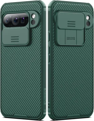 Nillkin for Google Pixel 9 Pro XL Case with Slide Camera Cover, Camera Lens Protector Privacy, Thin Slim Fit, Shockproof Protective, 0.9mm Raised Lens Bezel, TPU PC Dual Protection - Green