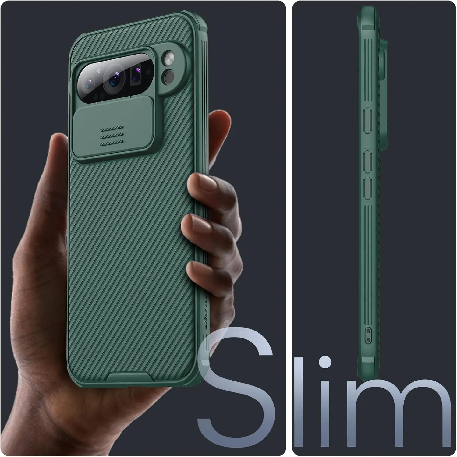 Nillkin for Google Pixel 9 Pro XL Case with Slide Camera Cover, Camera Lens Protector Privacy, Thin Slim Fit, Shockproof Protective, 0.9mm Raised Lens Bezel, TPU PC Dual Protection - Green