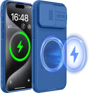 Nillkin for iPhone 15 Pro Max Case Magsafe, [Sliding Camera Cover] [Drop Protection] [Thin Slim Fit] Protective Lightweight Cover Shockproof Magnetic Phone Case for iPhone 15 Pro Max 6.7 inch, Blue