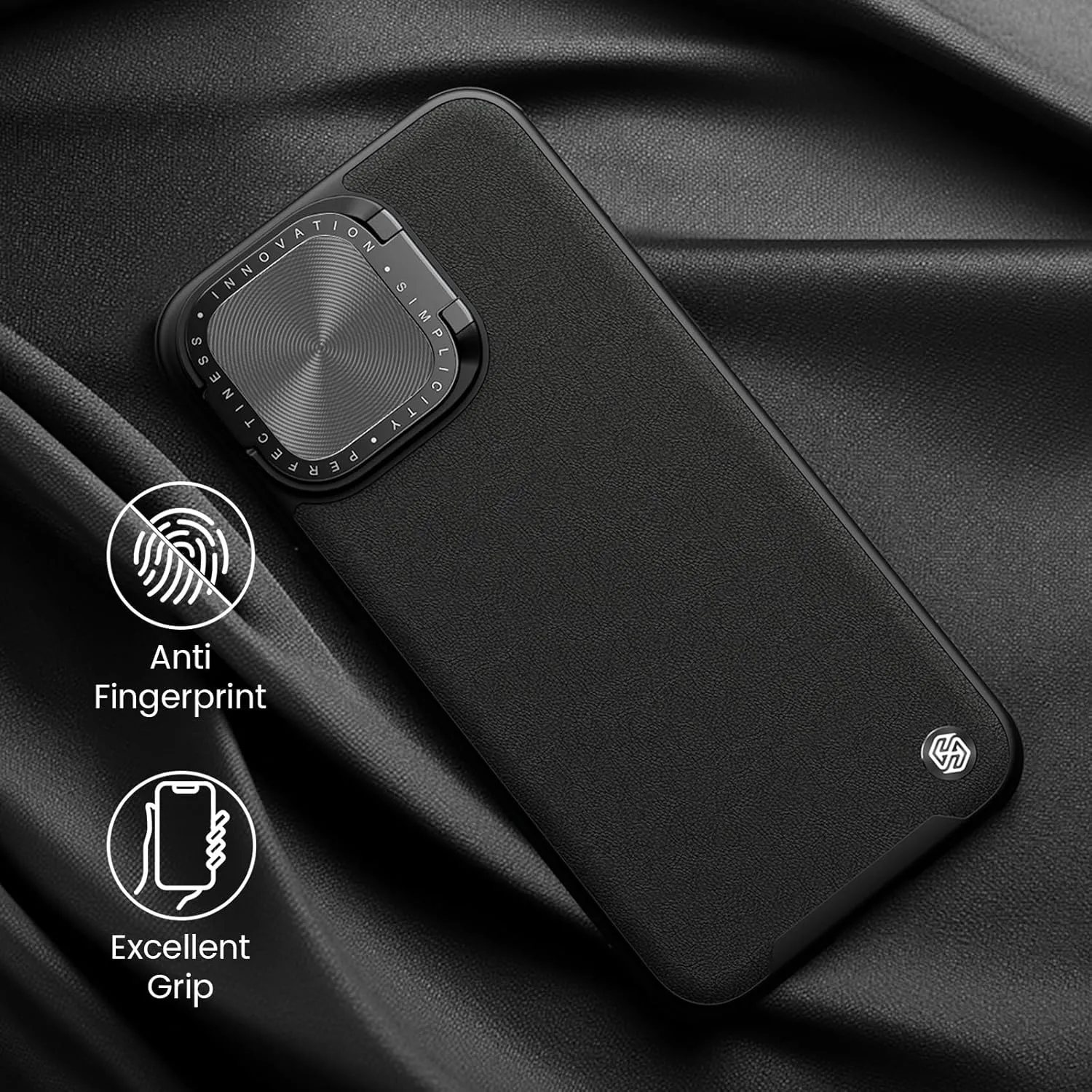 Nillkin for iPhone 15 Pro Max Case, Vegan Leather Case Compatible with MagSafe, Built-in Kickstand, Upgraded Camera Protection, Shockproof Protective Phone Case for iPhone 15 Pro Max, Black