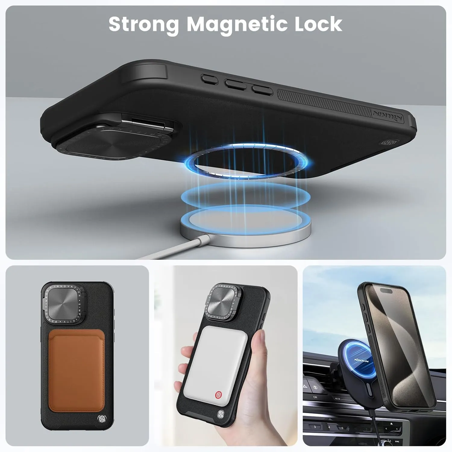 Nillkin for iPhone 15 Pro Max Case, Vegan Leather Case Compatible with MagSafe, Built-in Kickstand, Upgraded Camera Protection, Shockproof Protective Phone Case for iPhone 15 Pro Max, Black