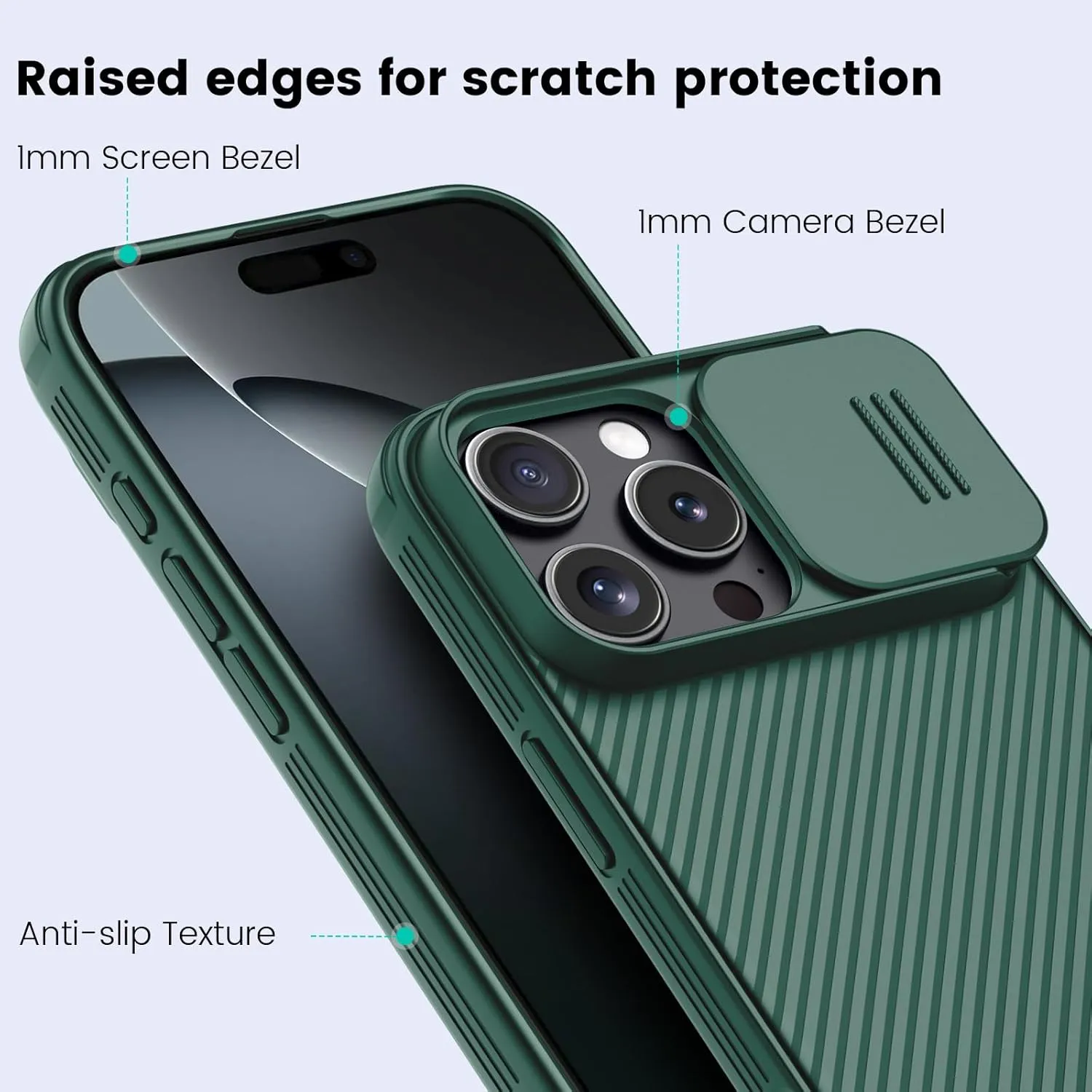 Nillkin for iPhone 16 Pro Case with Slide Camera Cover, [Upgraded Camera Lens Protection] Slim Shockproof Protective Phone Case for iPhone 16 Pro 6.3 inch, Green