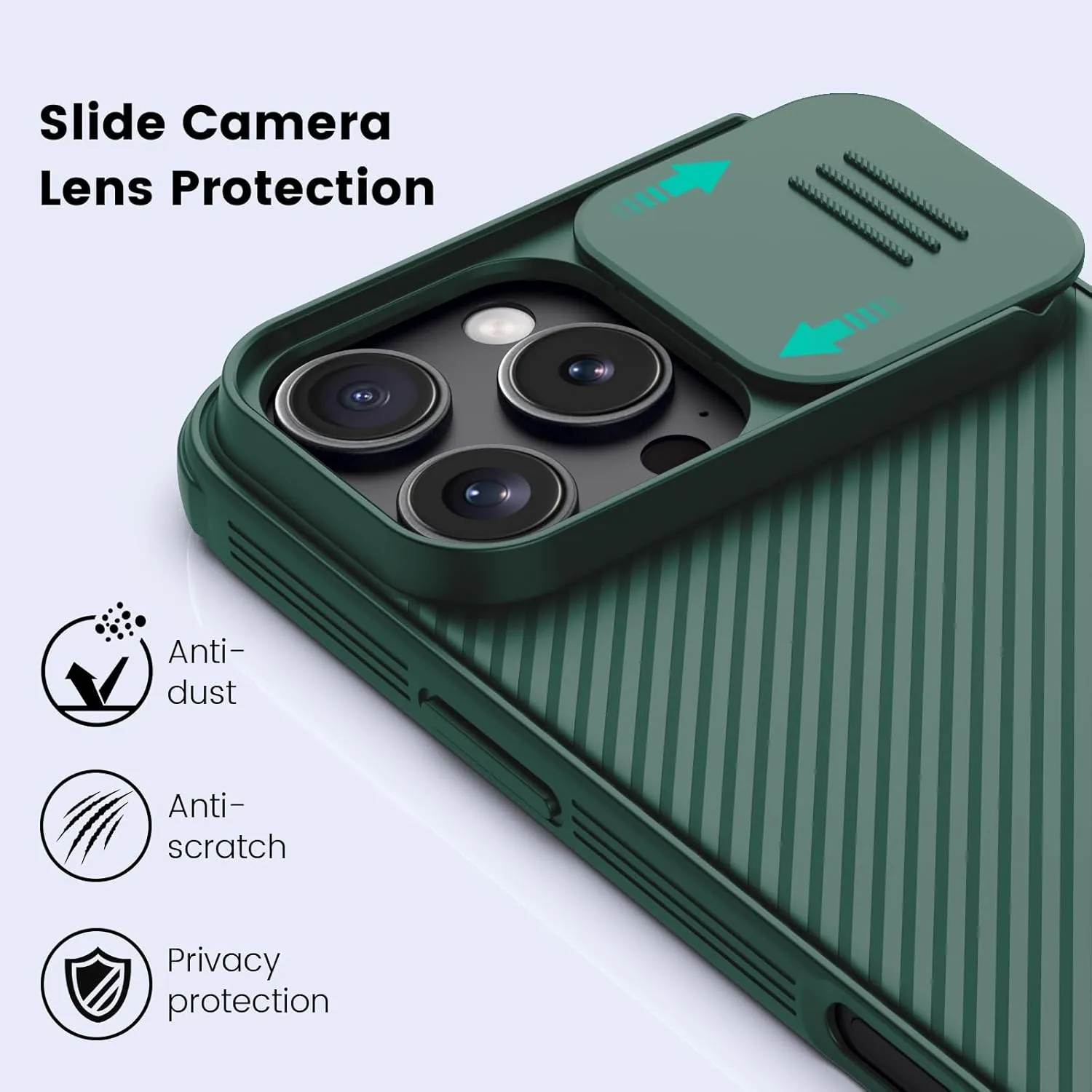 Nillkin for iPhone 16 Pro Case with Slide Camera Cover, [Upgraded Camera Lens Protection] Slim Shockproof Protective Phone Case for iPhone 16 Pro 6.3 inch, Green