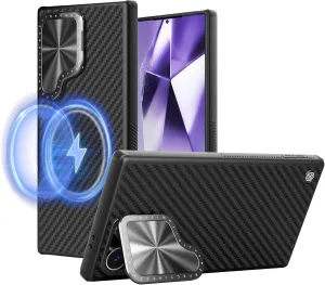 Nillkin for Samsung Galaxy S24 Ultra Case, [Bulit-in Magnetic Camera Cover & Kickstand] [Fiber Back-Precision weaving]Compatible with MagSafe, Military Grade Shockproof Slim S24 Ultra Phone Case Black