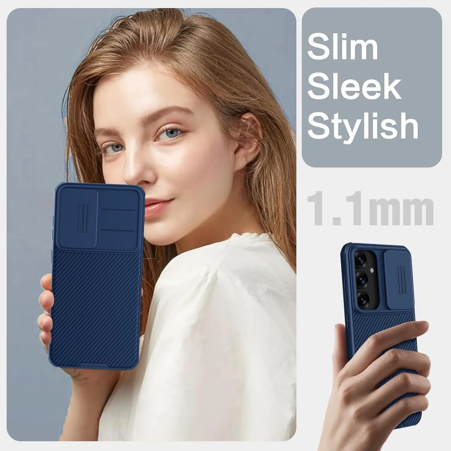 Nillkin for Samsung Galaxy S25 Case with Camera Cover, [Lens Protection] Mil-Grade Shockproof Protective Bumper Hard Cover Slim Phone Case for Galaxy S25 Cases 6.2'' Blue