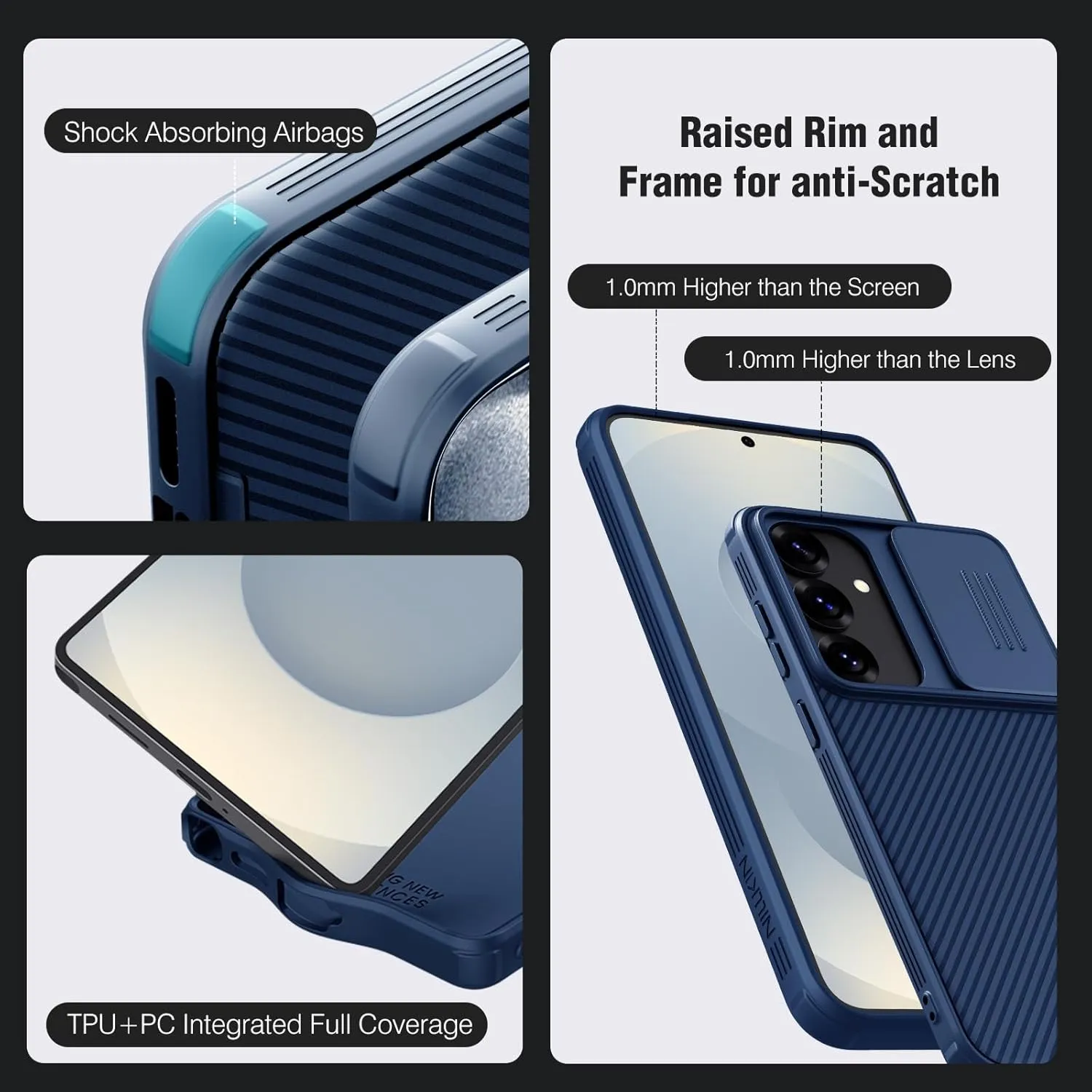 Nillkin for Samsung Galaxy S25 Case with Camera Cover, [Lens Protection] Mil-Grade Shockproof Protective Bumper Hard Cover Slim Phone Case for Galaxy S25 Cases 6.2'' Blue
