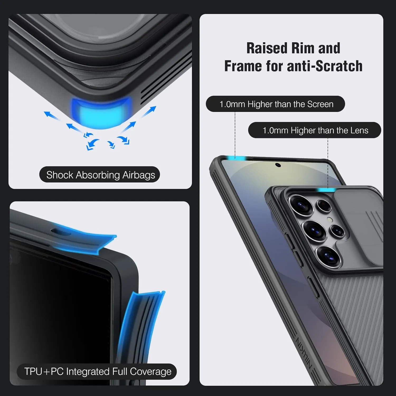 Nillkin for Samsung Galaxy S25 Ultra Case with Camera Cover, [Lens Protection] Mil-Grade Shockproof Protective Bumper Hard Cover Slim Phone Case for Galaxy S25 Ultra Cases 6.9'' Clear Black