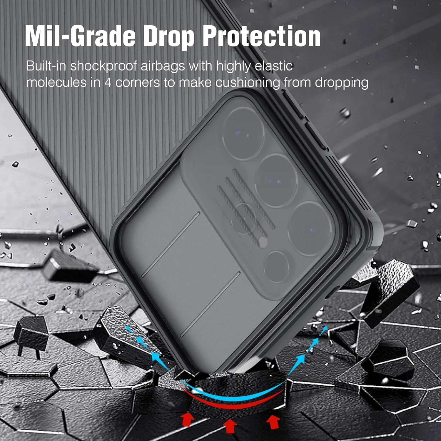 Nillkin for Samsung Galaxy S25 Ultra Case with Camera Cover, [Lens Protection] Mil-Grade Shockproof Protective Bumper Hard Cover Slim Phone Case for Galaxy S25 Ultra Cases 6.9'' Clear Black