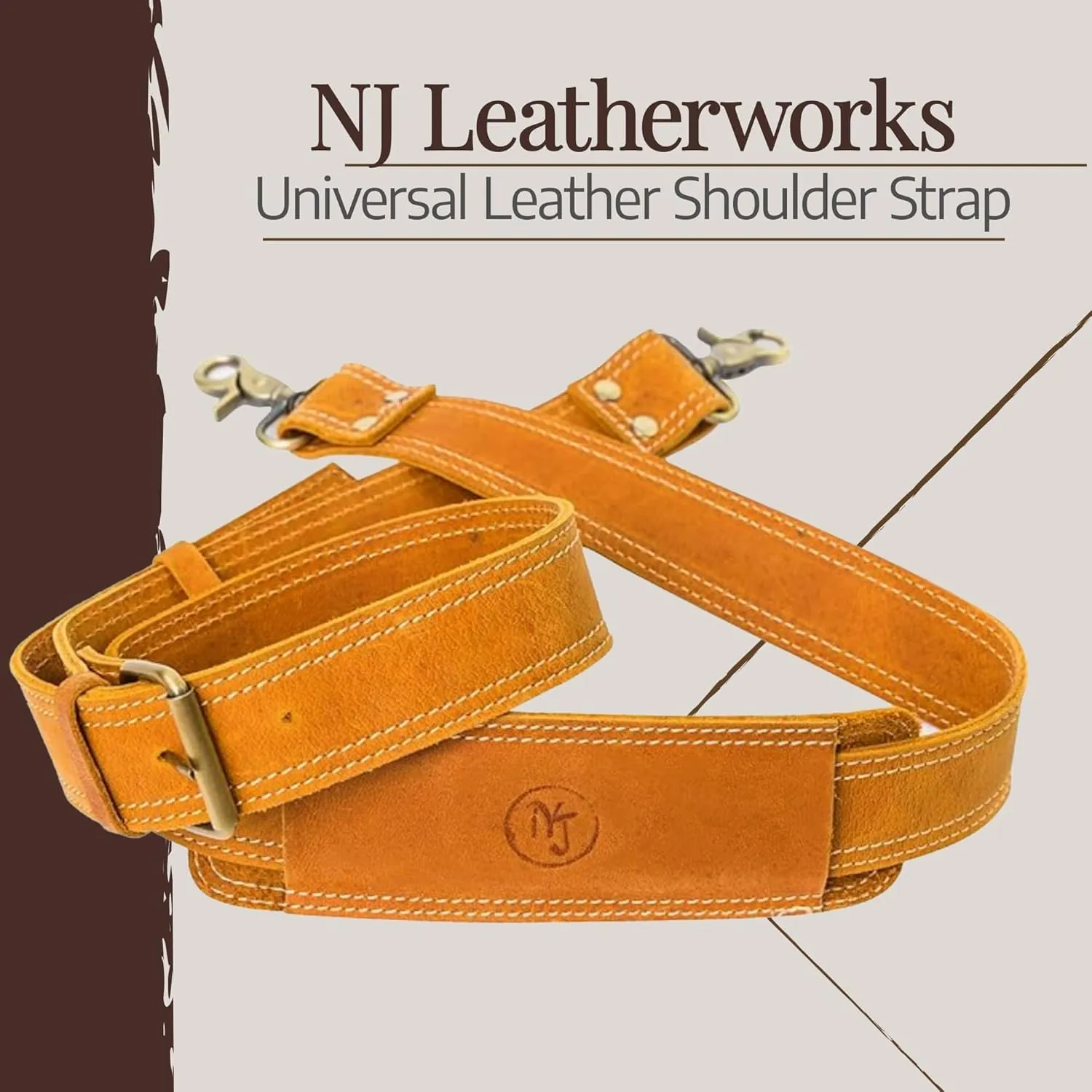 NJ Leatherworks Leather Bag Strap, Adjustable Replacement Shoulder Strap for Messenger, Duffel, Laptop, Camera Bags or Purses