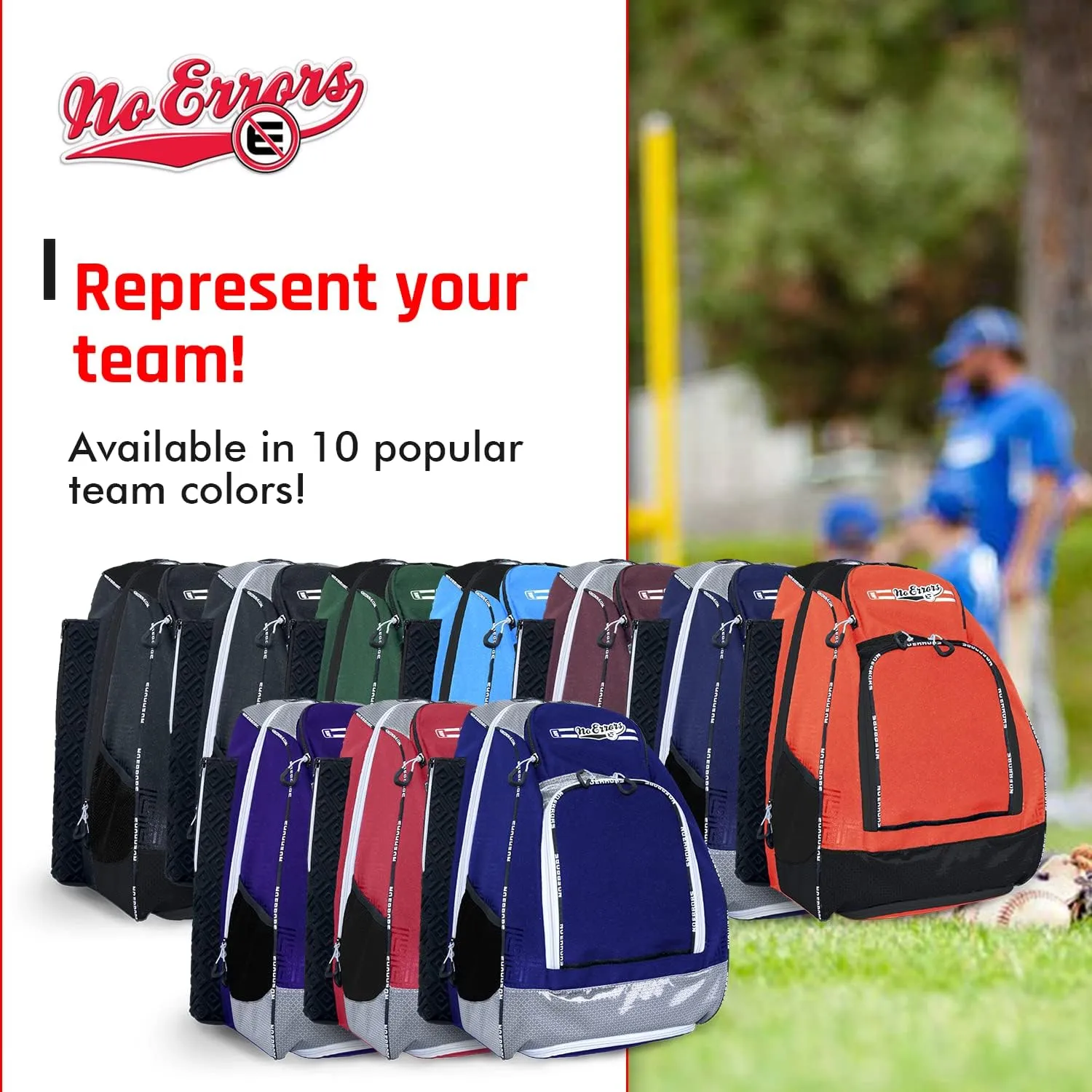 No Errors Sports RBP Rookie Baseball and Softball Backpack - Youth Baseball and Softball Bat Bag with Fence Hooks - Baseball and Softball Equipment Bag for Kids