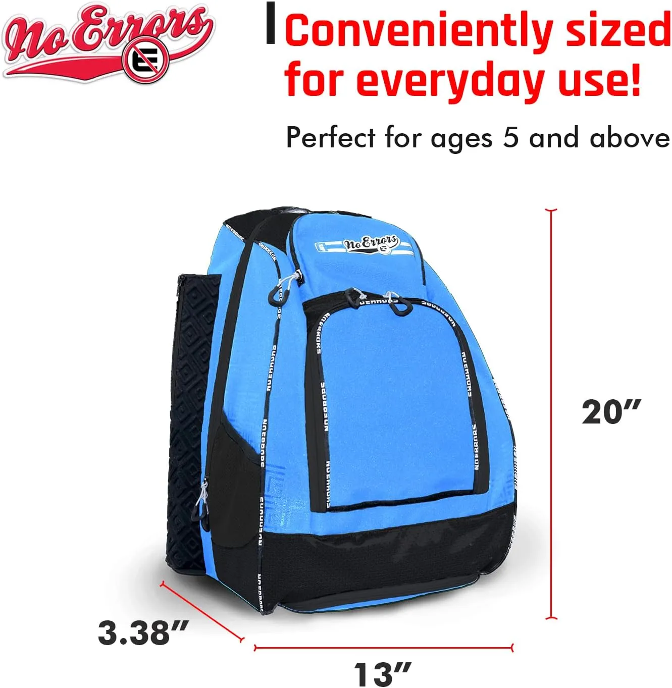 No Errors Sports RBP Rookie Baseball and Softball Backpack - Youth Baseball and Softball Bat Bag with Fence Hooks - Baseball and Softball Equipment Bag for Kids