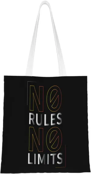 No Rules No Limits Tote Bag for Women Canvas Shopping Bags Reusable Large Capacity Casual Shoulder Handbags Grocery Bags DIY Gift Bags
