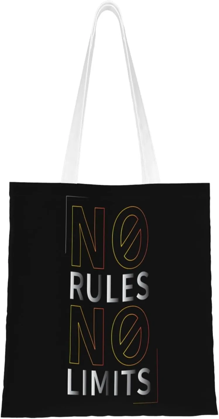 No Rules No Limits Tote Bag for Women Canvas Shopping Bags Reusable Large Capacity Casual Shoulder Handbags Grocery Bags DIY Gift Bags