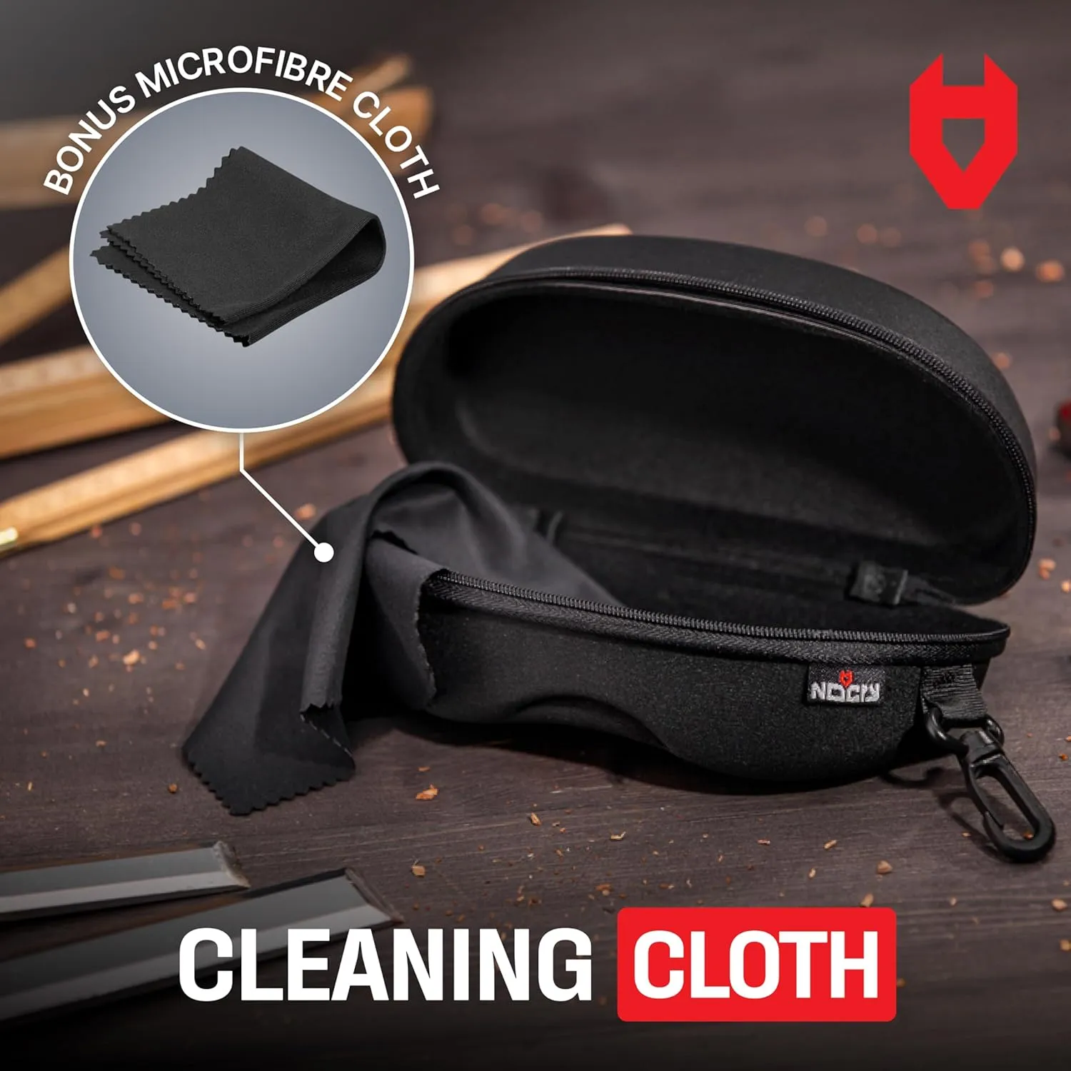 NoCry Storage Case for Safety Glasses with Felt Lining, Reinforced Zipper and Handy Belt Clip