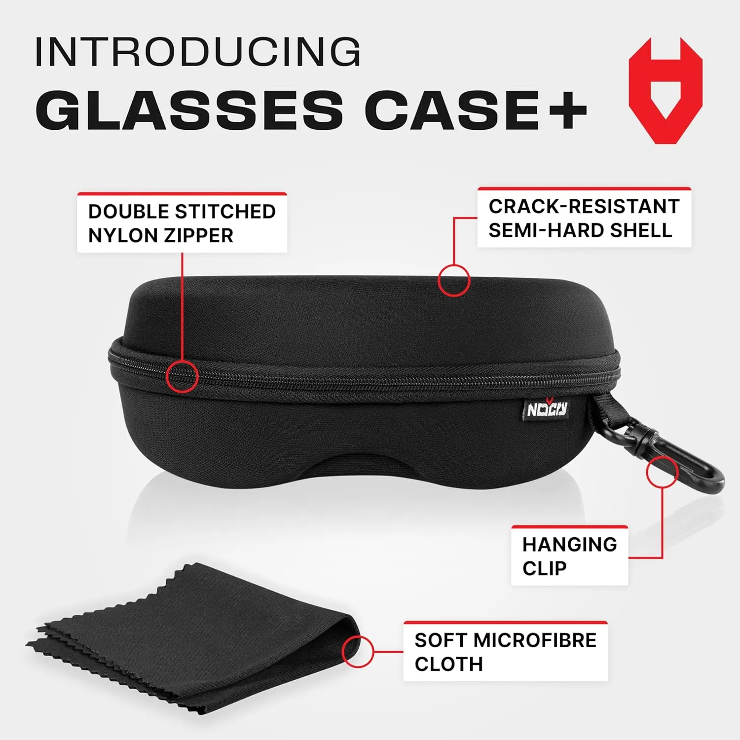 NoCry Storage Case for Safety Glasses with Felt Lining, Reinforced Zipper and Handy Belt Clip