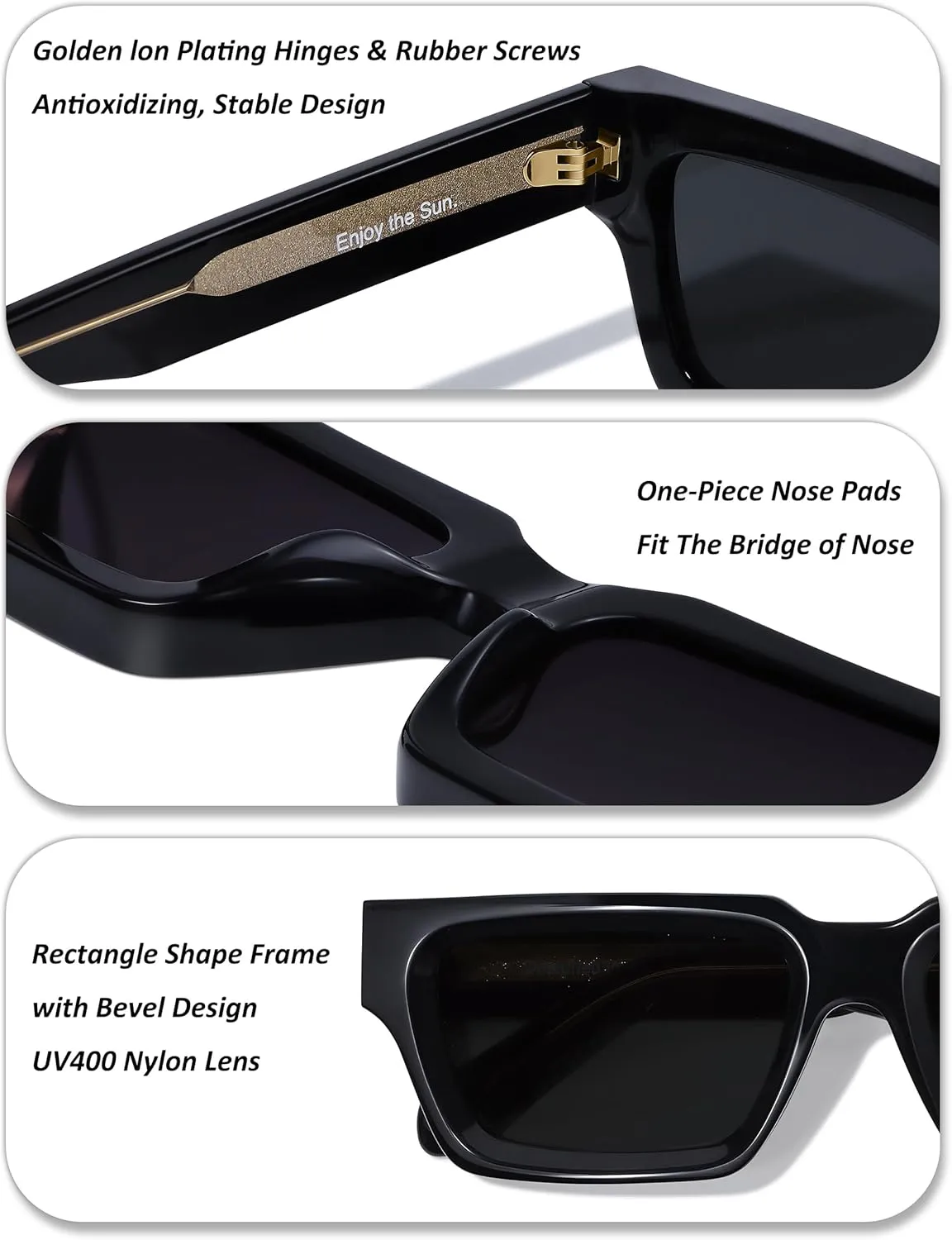 Non Polarized Acetate Sunglasses 148mm Frame with UV Protection Impact Resistant Nylon Lens Retro Shades Unisex