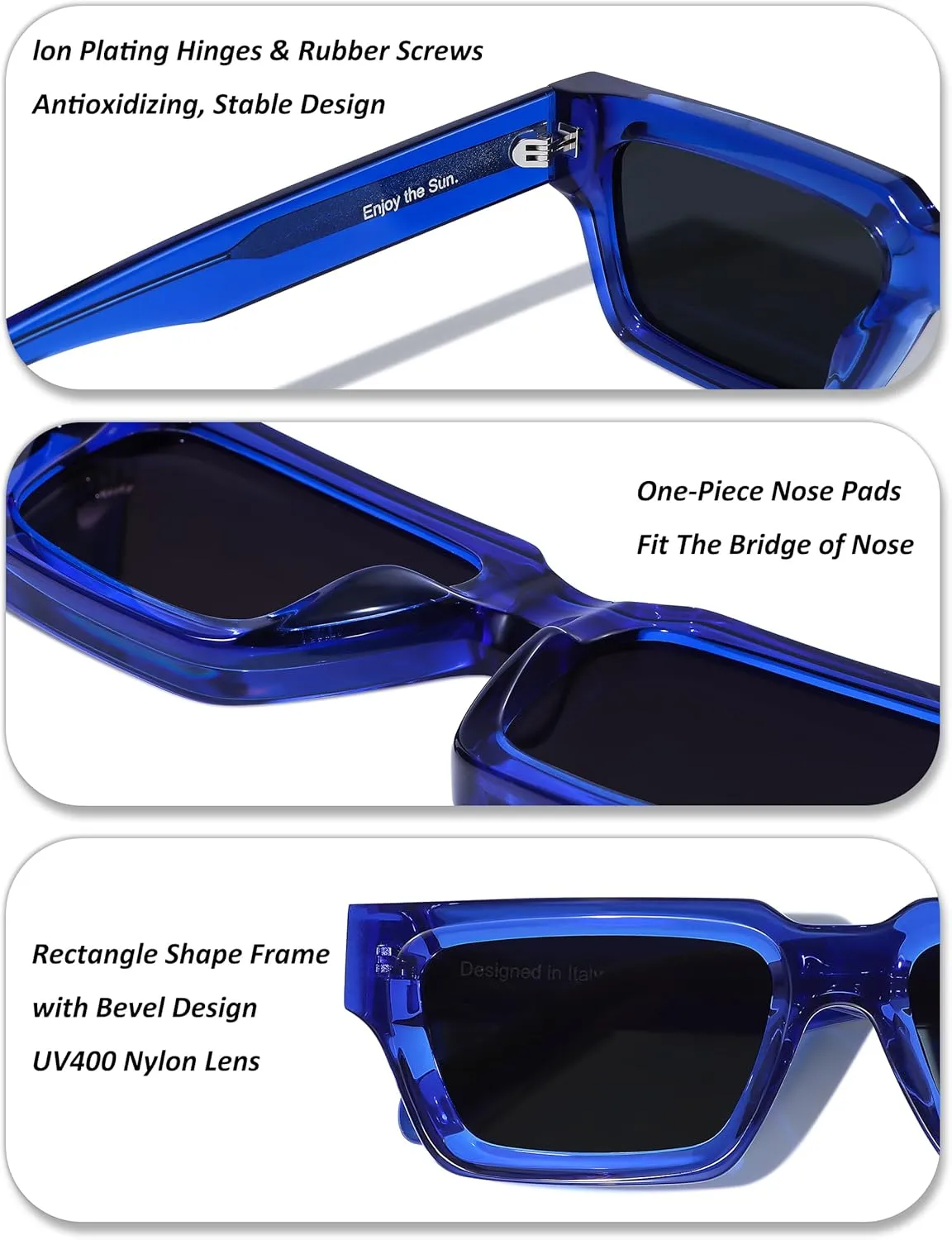Non Polarized Acetate Sunglasses 148mm Frame with UV Protection Impact Resistant Nylon Lens Retro Shades Unisex