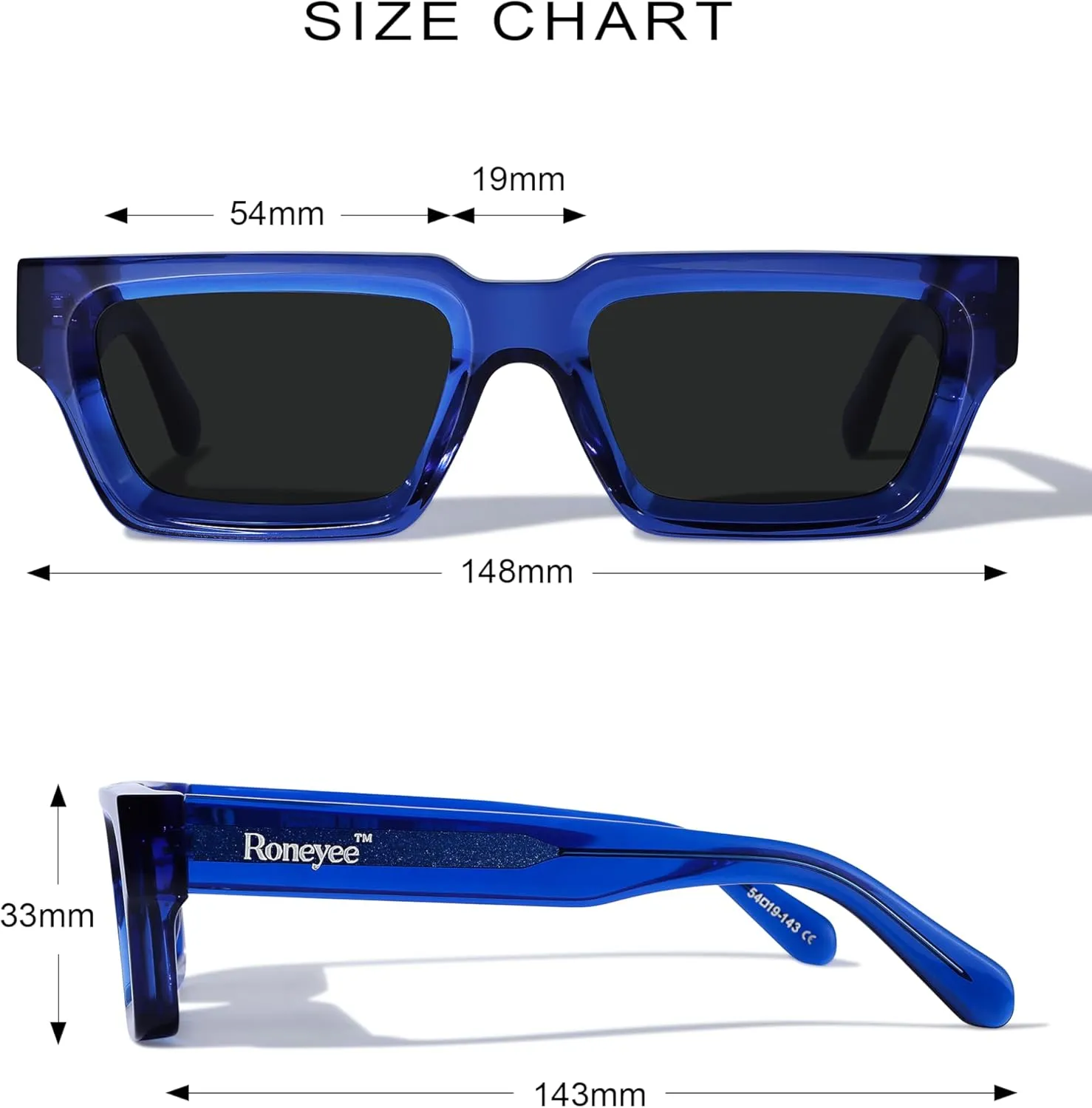 Non Polarized Acetate Sunglasses 148mm Frame with UV Protection Impact Resistant Nylon Lens Retro Shades Unisex