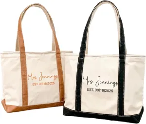 Noni Personalized Embroidered Mrs Canvas Tote Bag for Bride 2025,Wedding Gifts for Bride to Be, Bachelorette Party Gift