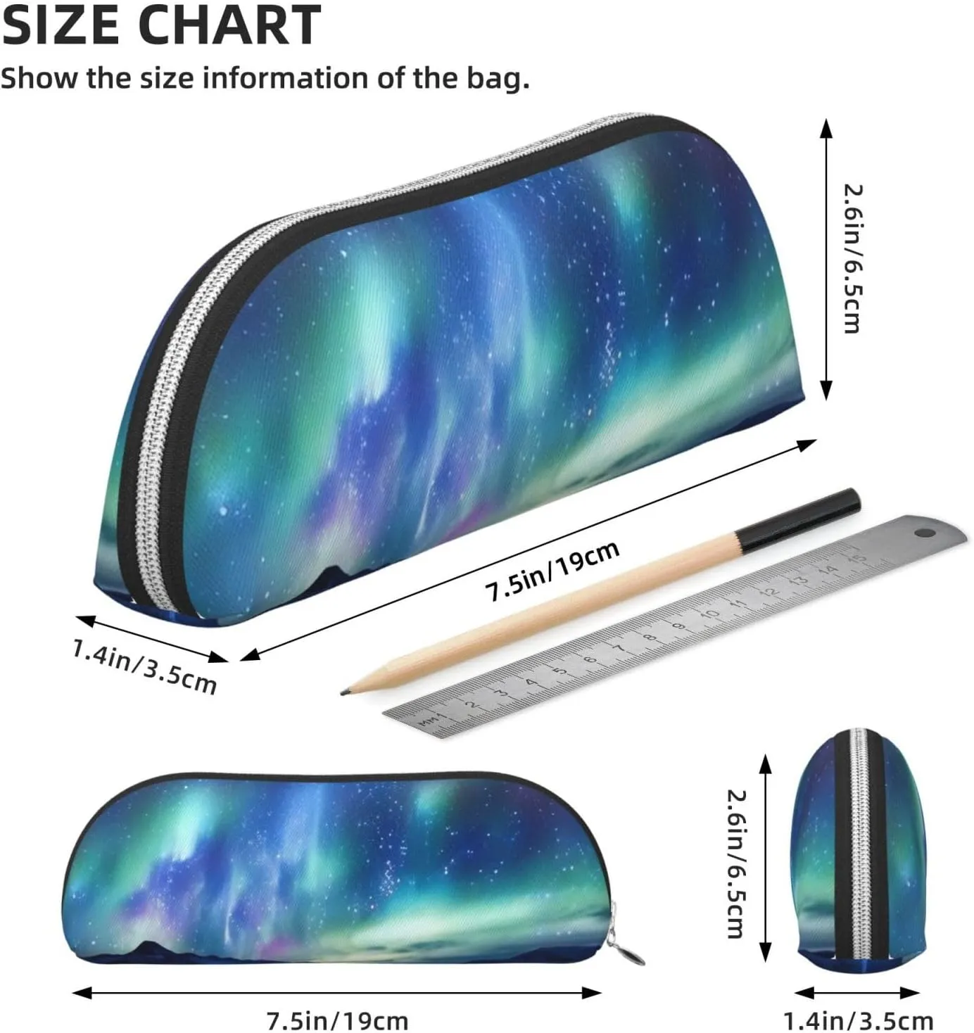 Northern Lights Makeup Bag for Women Men Large Pencil Case Aesthetic Pencil Pouch Coin Pouch Leather Cosmetic Bag with Zipper Office Organizer Travel Essentials