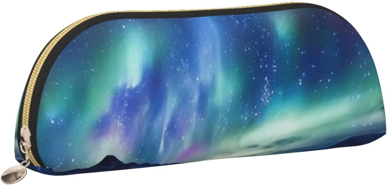 Northern Lights Makeup Bag for Women Men Large Pencil Case Aesthetic Pencil Pouch Coin Pouch Leather Cosmetic Bag with Zipper Office Organizer Travel Essentials