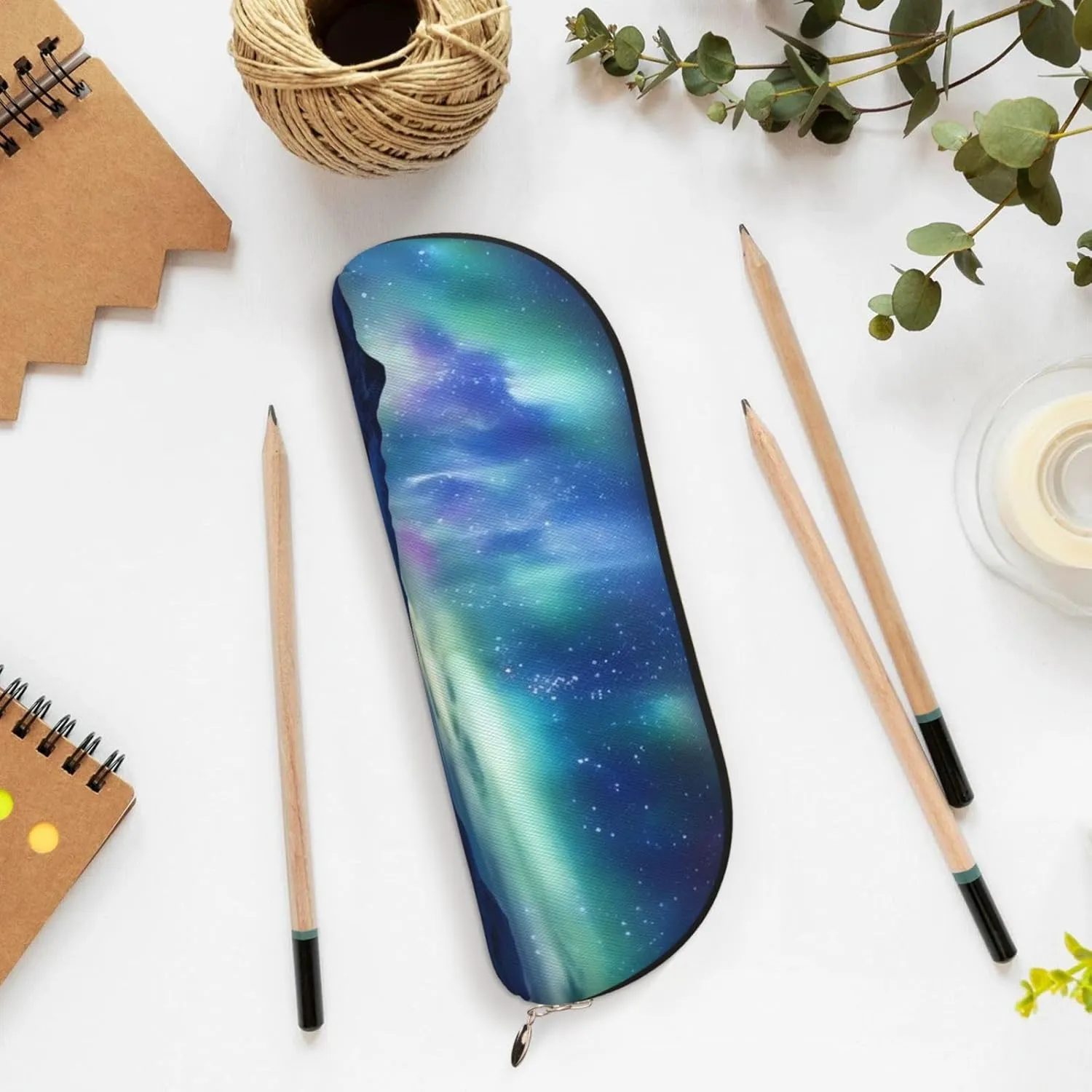 Northern Lights Makeup Bag for Women Men Large Pencil Case Aesthetic Pencil Pouch Coin Pouch Leather Cosmetic Bag with Zipper Office Organizer Travel Essentials