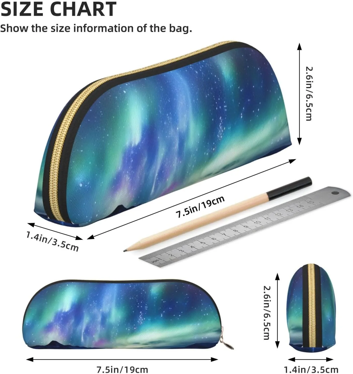 Northern Lights Makeup Bag for Women Men Large Pencil Case Aesthetic Pencil Pouch Coin Pouch Leather Cosmetic Bag with Zipper Office Organizer Travel Essentials