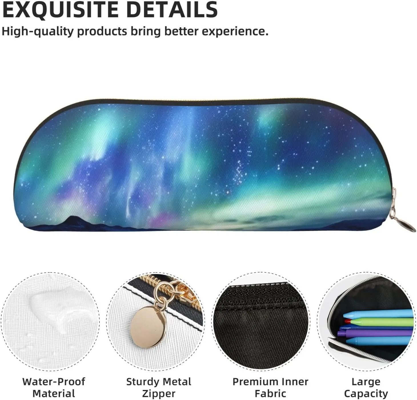 Northern Lights Makeup Bag for Women Men Large Pencil Case Aesthetic Pencil Pouch Coin Pouch Leather Cosmetic Bag with Zipper Office Organizer Travel Essentials