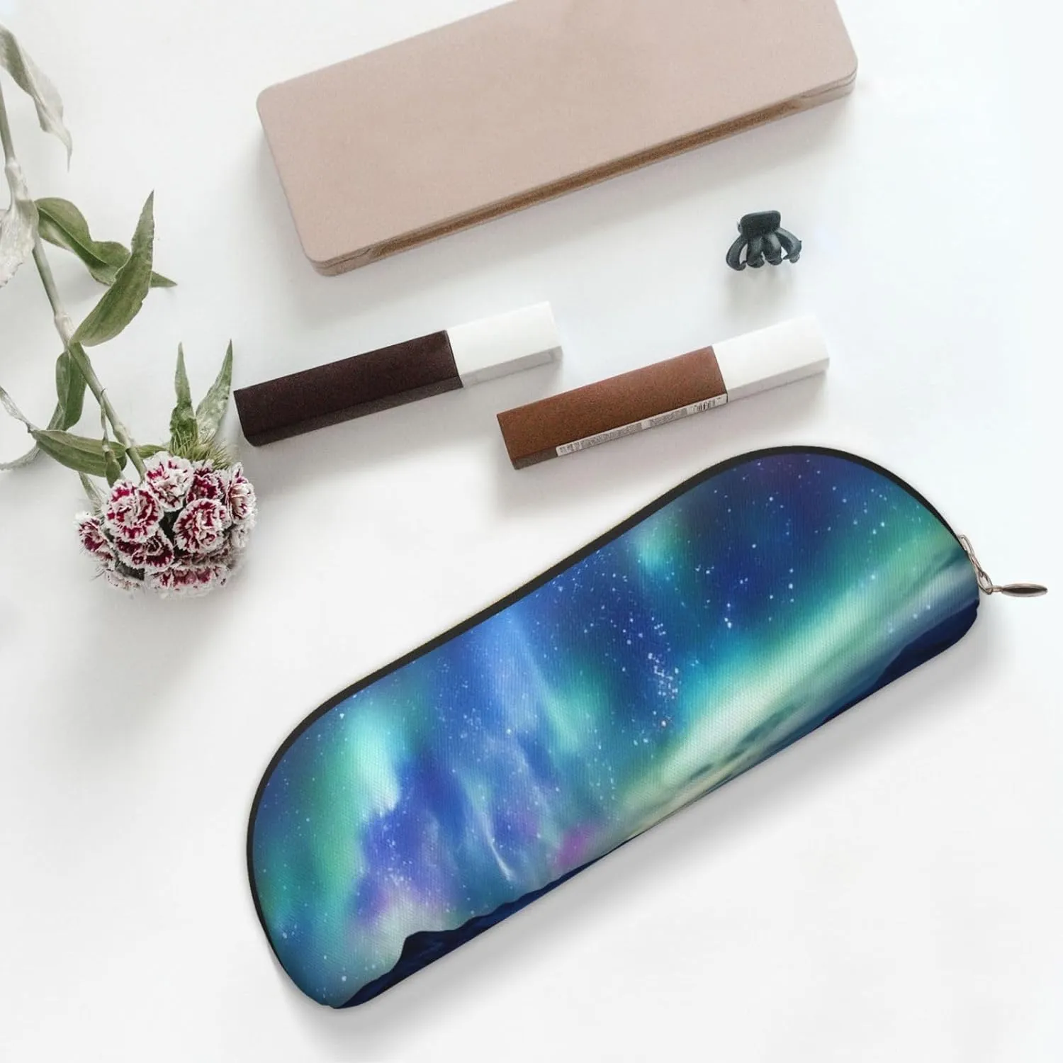 Northern Lights Makeup Bag for Women Men Large Pencil Case Aesthetic Pencil Pouch Coin Pouch Leather Cosmetic Bag with Zipper Office Organizer Travel Essentials