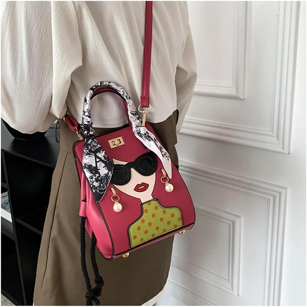 Novelty Unique 3D Lady Face PU Leather Top Handle Satchel Handbags for Women Funky Tote Purse Hobo Crossbody Shoulder bags