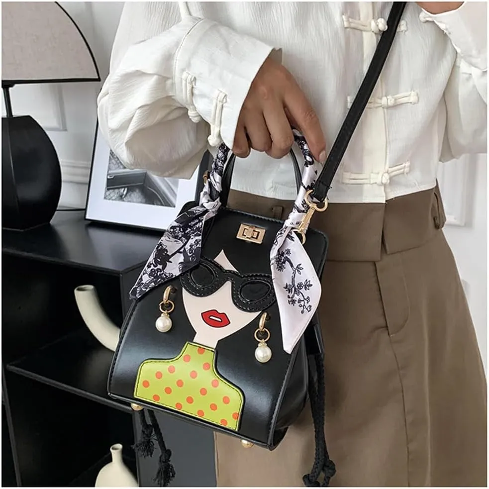 Novelty Unique 3D Lady Face PU Leather Top Handle Satchel Handbags for Women Funky Tote Purse Hobo Crossbody Shoulder bags