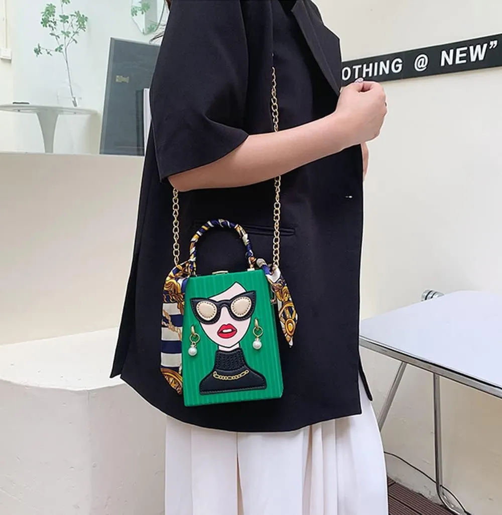 Novelty Unique 3D Lady Face PU Leather Top Handle Satchel Handbags for Women Funky Tote Purse Hobo Crossbody Shoulder bags
