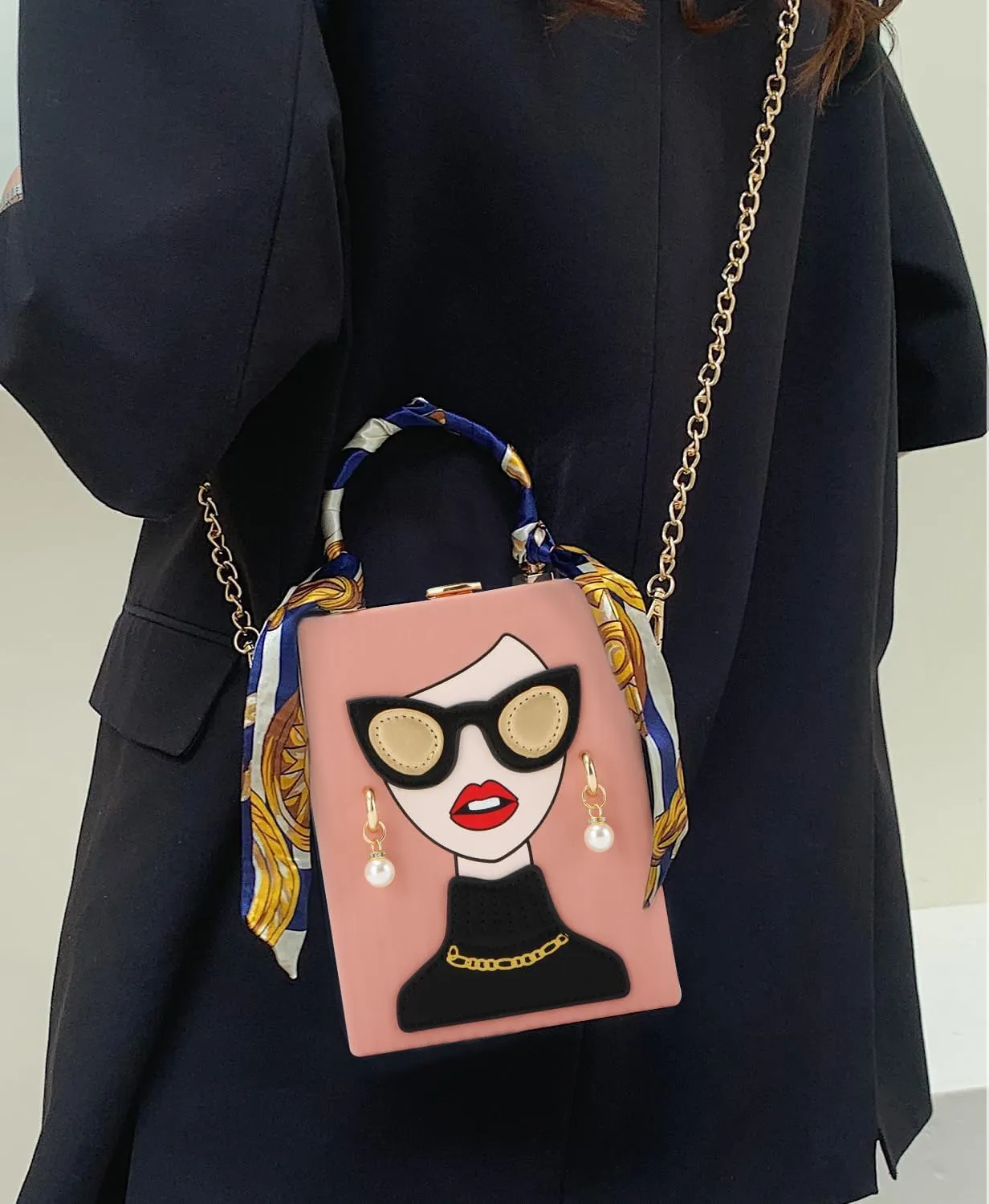 Novelty Unique 3D Lady Face PU Leather Top Handle Satchel Handbags for Women Funky Tote Purse Hobo Crossbody Shoulder bags