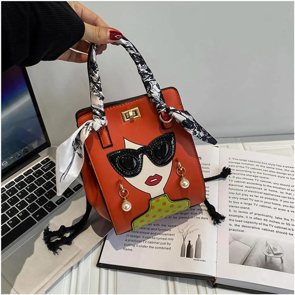 Novelty Unique 3D Lady Face PU Leather Top Handle Satchel Handbags for Women Funky Tote Purse Hobo Crossbody Shoulder bags