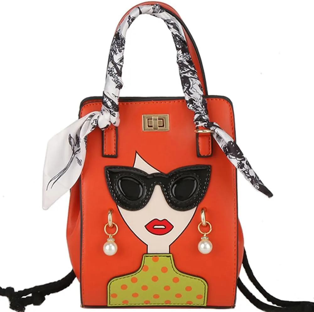 Novelty Unique 3D Lady Face PU Leather Top Handle Satchel Handbags for Women Funky Tote Purse Hobo Crossbody Shoulder bags