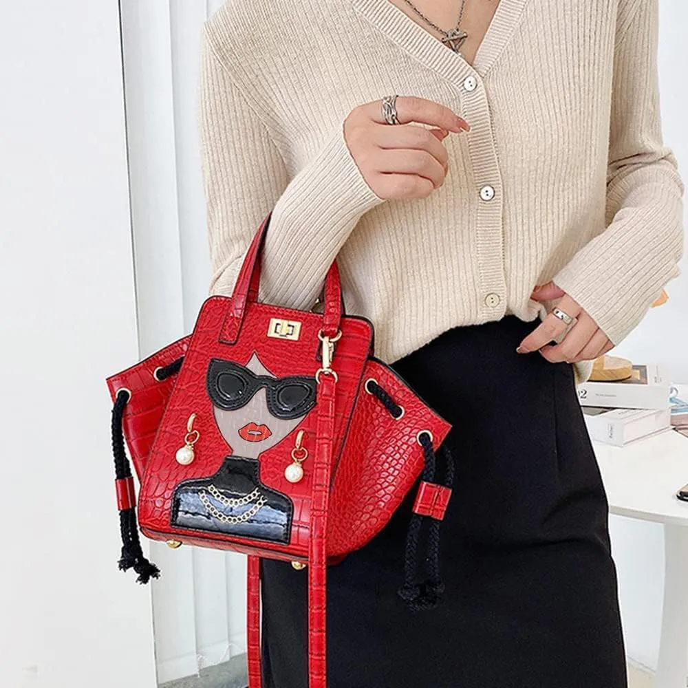 Novelty Unique 3D Lady Face PU Leather Top Handle Satchel Handbags for Women Funky Tote Purse Hobo Crossbody Shoulder bags