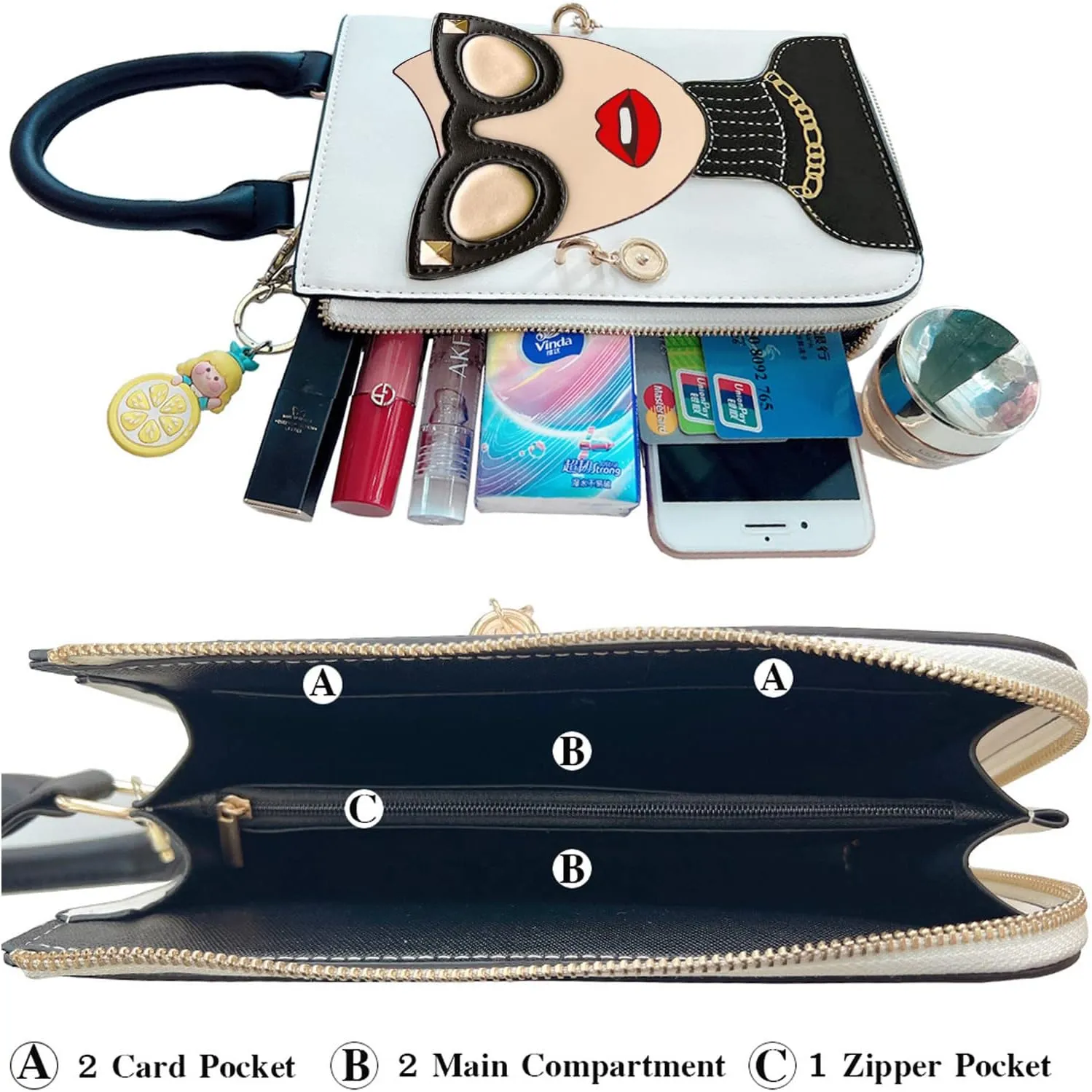 Novelty Unique 3D Lady Face PU Leather Top Handle Satchel Handbags for Women Funky Tote Purse Hobo Crossbody Shoulder bags