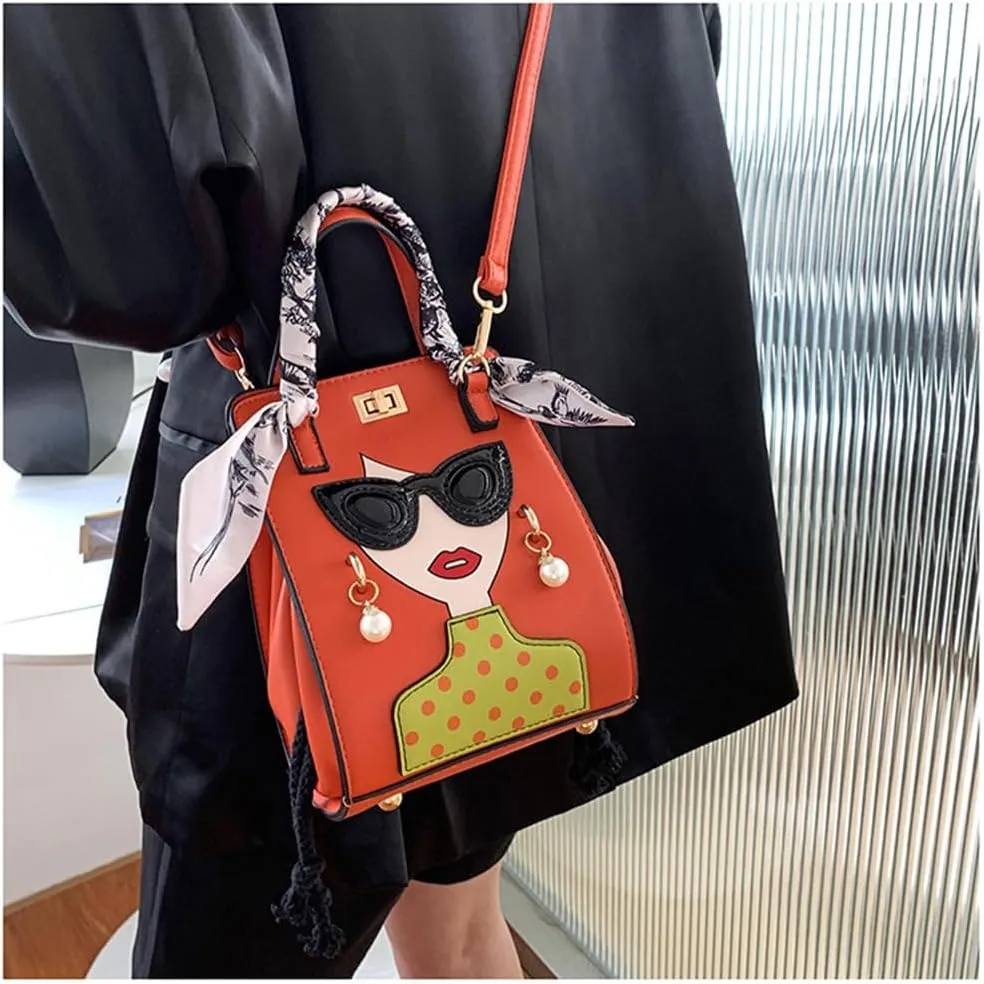 Novelty Unique 3D Lady Face PU Leather Top Handle Satchel Handbags for Women Funky Tote Purse Hobo Crossbody Shoulder bags