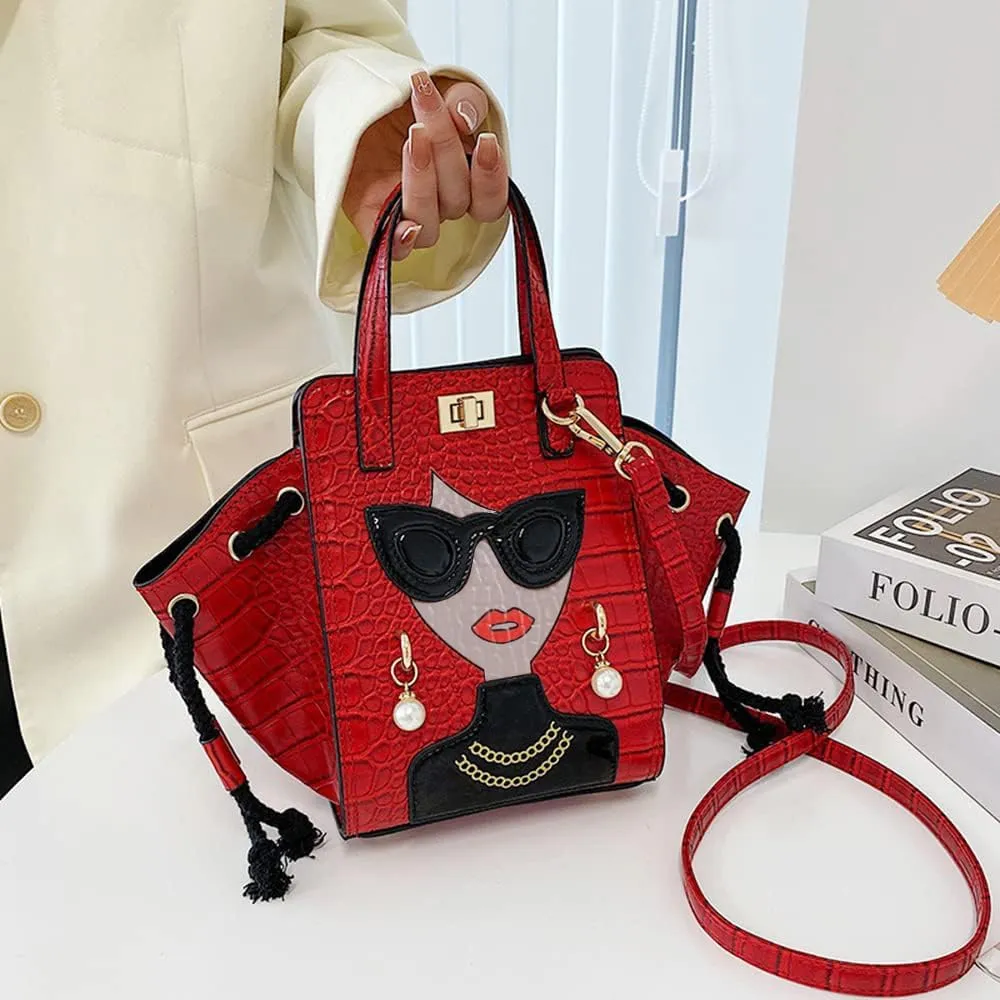 Novelty Unique 3D Lady Face PU Leather Top Handle Satchel Handbags for Women Funky Tote Purse Hobo Crossbody Shoulder bags
