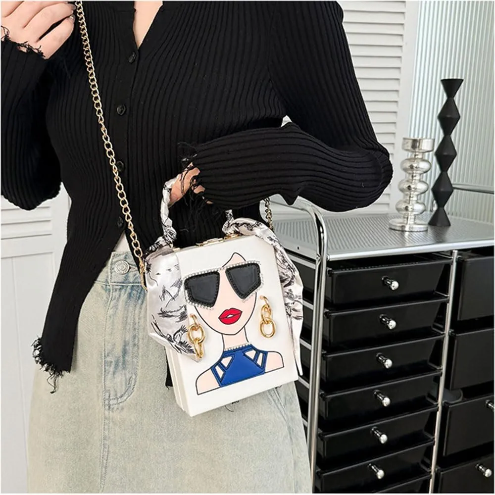 Novelty Unique 3D Lady Face PU Leather Top Handle Satchel Handbags for Women Funky Tote Purse Hobo Crossbody Shoulder bags