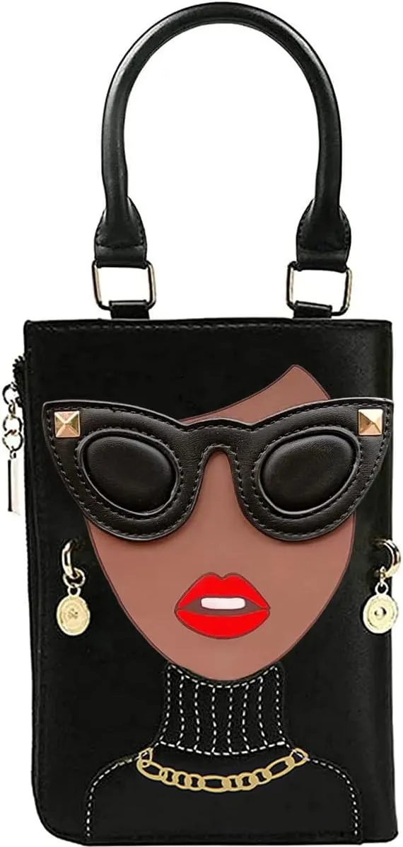 Novelty Unique 3D Lady Face PU Leather Top Handle Satchel Handbags for Women Funky Tote Purse Hobo Crossbody Shoulder bags