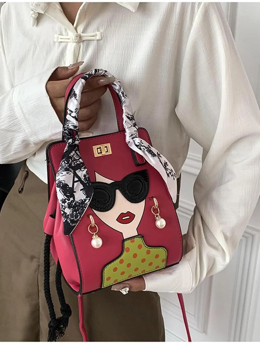 Novelty Unique 3D Lady Face PU Leather Top Handle Satchel Handbags for Women Funky Tote Purse Hobo Crossbody Shoulder bags