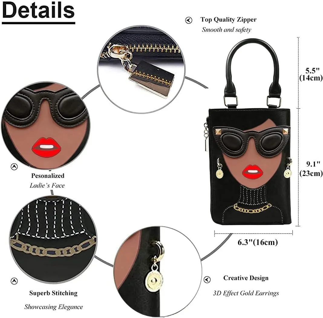 Novelty Unique 3D Lady Face PU Leather Top Handle Satchel Handbags for Women Funky Tote Purse Hobo Crossbody Shoulder bags