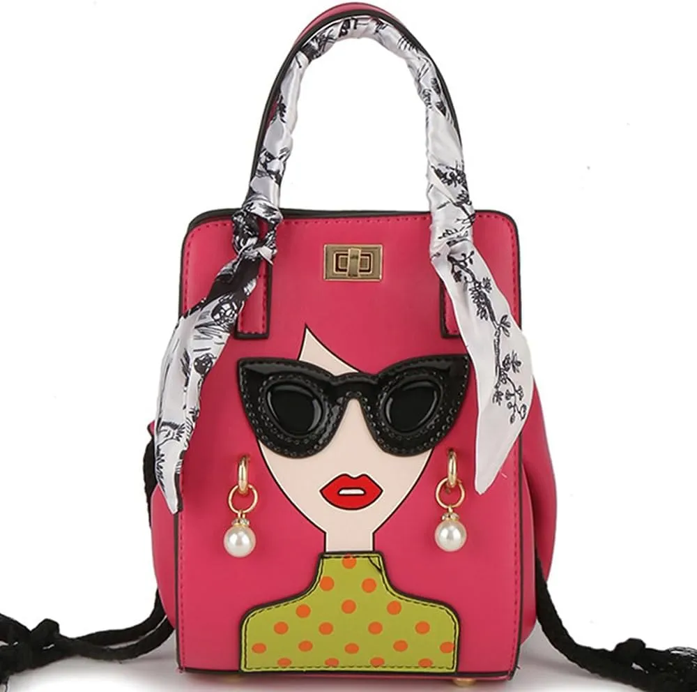 Novelty Unique 3D Lady Face PU Leather Top Handle Satchel Handbags for Women Funky Tote Purse Hobo Crossbody Shoulder bags