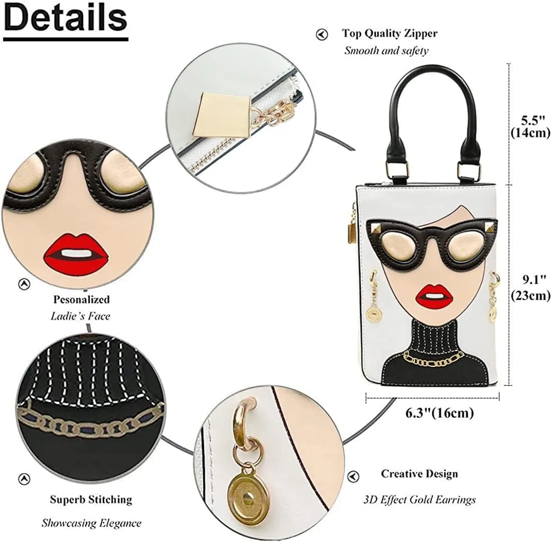 Novelty Unique 3D Lady Face PU Leather Top Handle Satchel Handbags for Women Funky Tote Purse Hobo Crossbody Shoulder bags