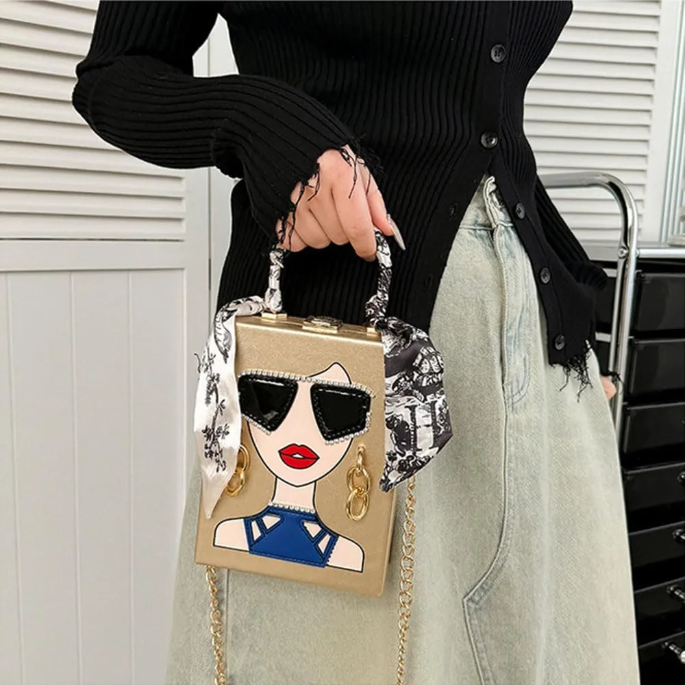 Novelty Unique 3D Lady Face PU Leather Top Handle Satchel Handbags for Women Funky Tote Purse Hobo Crossbody Shoulder bags