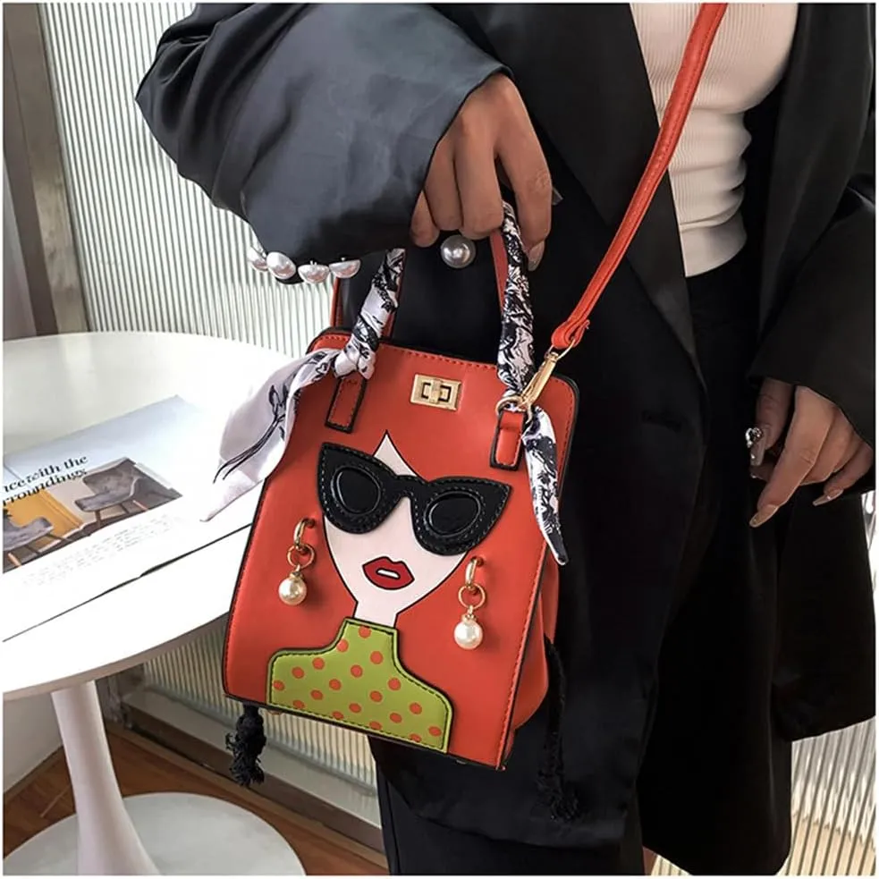 Novelty Unique 3D Lady Face PU Leather Top Handle Satchel Handbags for Women Funky Tote Purse Hobo Crossbody Shoulder bags